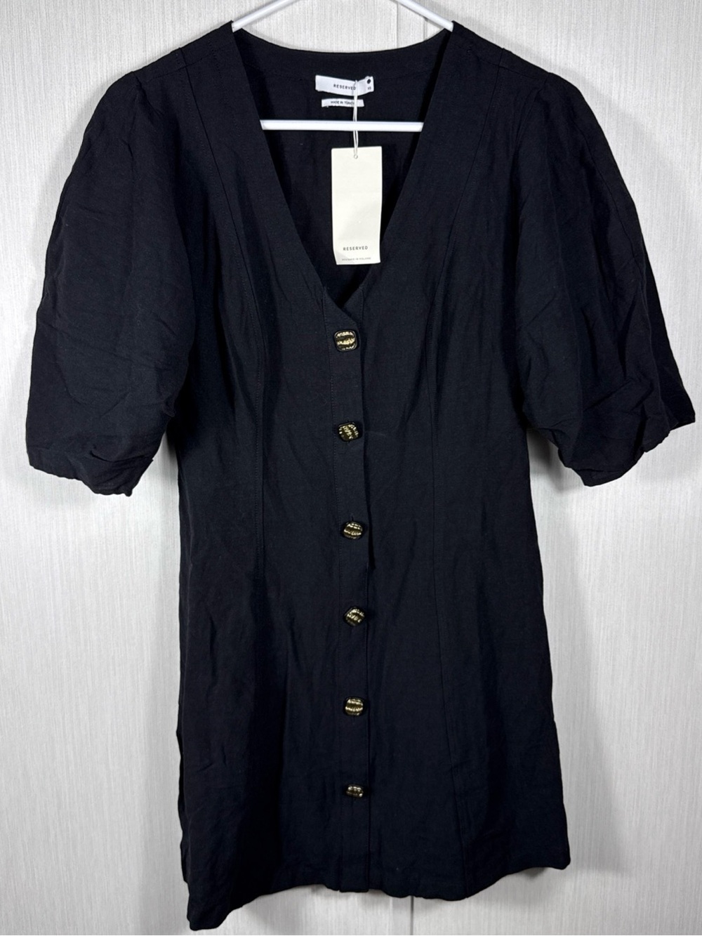 Reserved Women’s Puff Sleeve Button Mini Dress Black XS Event Evening Date Night